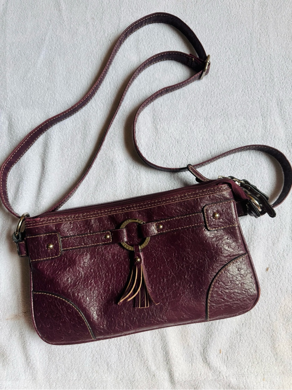 Rosetti Plum Leather Tassel Crossbody Bag